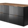 Zestaw mebli łazienkowych szafka z blatem i słupek FLOW – 120 cm – czarny / dąb craft złoty