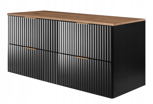 Zestaw mebli łazienkowych szafka z blatem i słupek FLOW – 120 cm – czarny / dąb craft złoty
