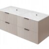 Szafka z podwójną umywalką wisząca ryflowana FLOW 120 cm kaszmir