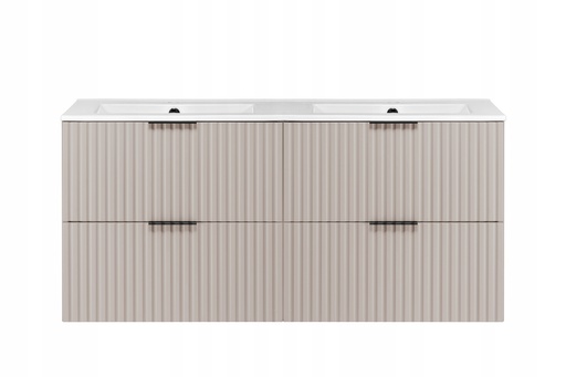 Szafka z podwójną umywalką wisząca ryflowana FLOW 120 cm kaszmir