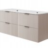 Szafka z podwójną umywalką wisząca ryflowana FLOW 120 cm kaszmir