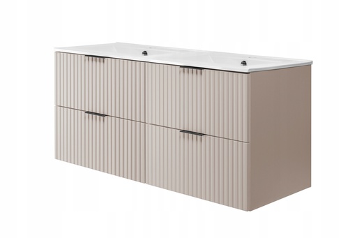 Szafka z podwójną umywalką wisząca ryflowana FLOW 120 cm kaszmir