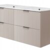 Szafka z podwójną umywalką wisząca ryflowana FLOW 120 cm kaszmir