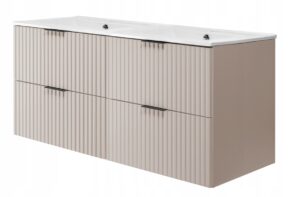 Zestaw Mebli Łazienkowych Wiszące 120 z Umywalką Kaszmirowy RYFLOWANY front