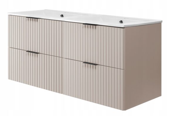 Szafka z podwójną umywalką wisząca ryflowana FLOW 120 cm kaszmir