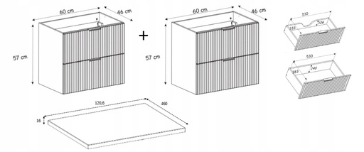 Zestaw mebli łazienkowych szafka z blatem i słupek FLOW – 120 cm – czarny / dąb craft złoty
