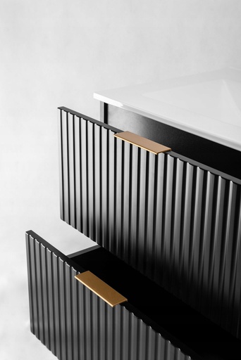 Zestaw mebli łazienkowych szafka z blatem i słupek FLOW – 120 cm – czarny / dąb craft złoty
