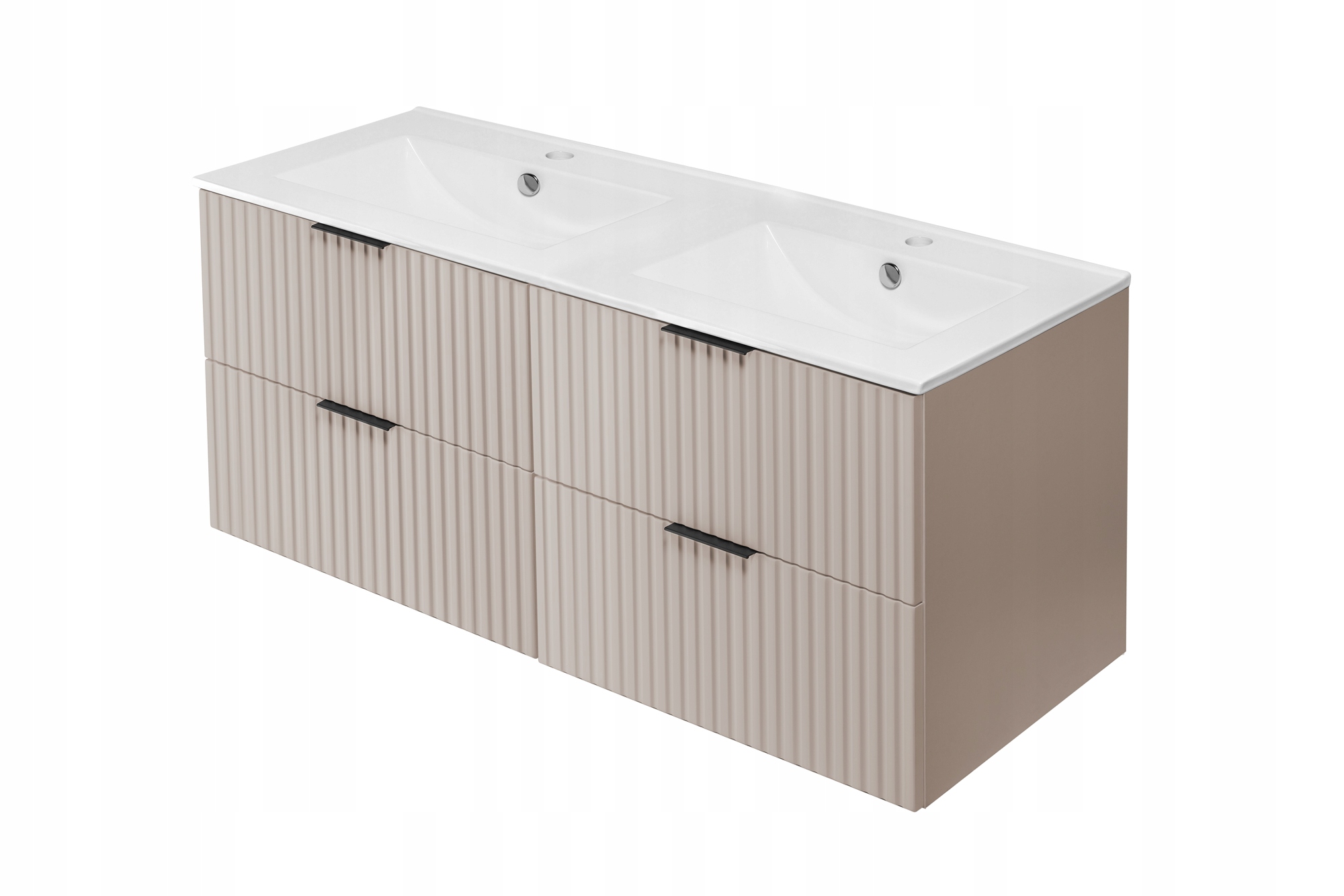 Zestaw Mebli Łazienkowych Wiszące 120 z Umywalką Kaszmirowy RYFLOWANY front